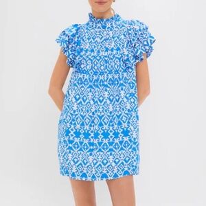 Hyacinth House Geo Ruffle Sleeve Mini Dress In Blue Size XS